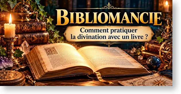 Bibliomancie : comment pratiquer la divination avec un livre ancien ouvert, entouré de bougies et d'objets ésotériques