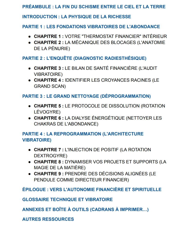 SOMMAIRE PENDULE ET ABONDANCE