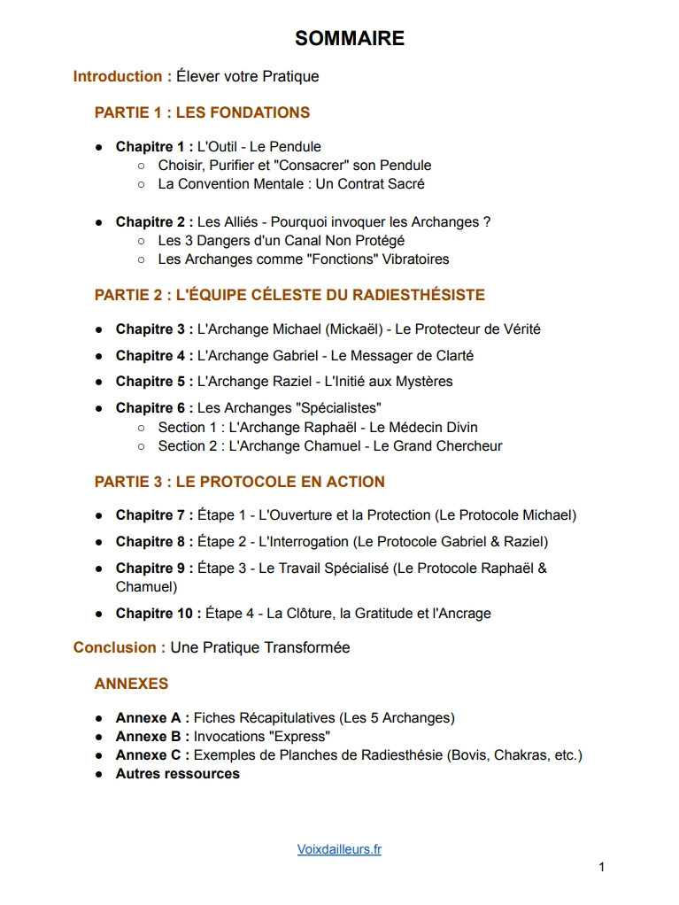sommaire radiesthesie archanges