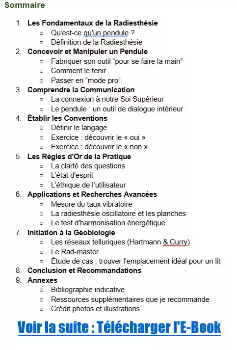 sommaire la radiesthesie en pratique